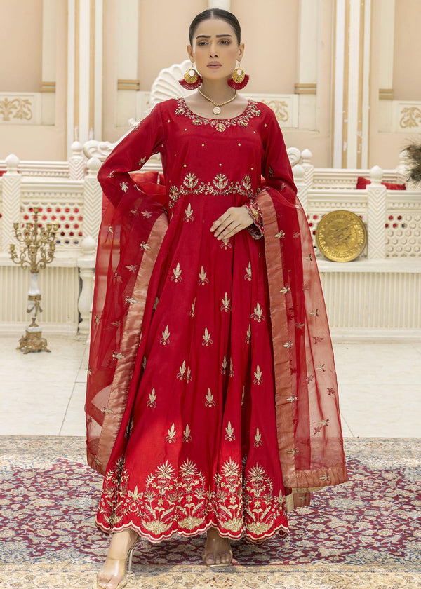Khola Farhan Design House Elegant Red Long Frock Women