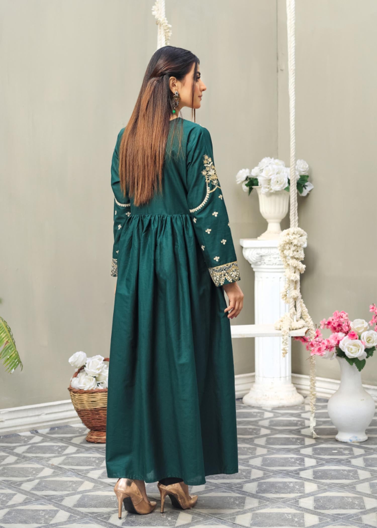 Atrangi GREEN EMBROIDERS FROCK DRESS (CC 642) Women