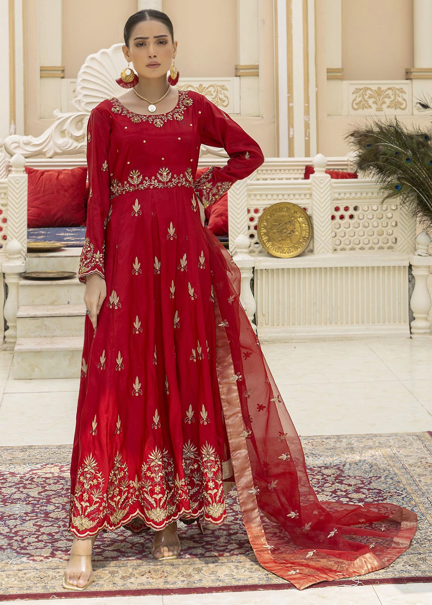 Khola Farhan Design House Elegant Red Long Frock Women