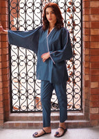 Aghaaz Casual Pret teal blue by basics Women 2pcs