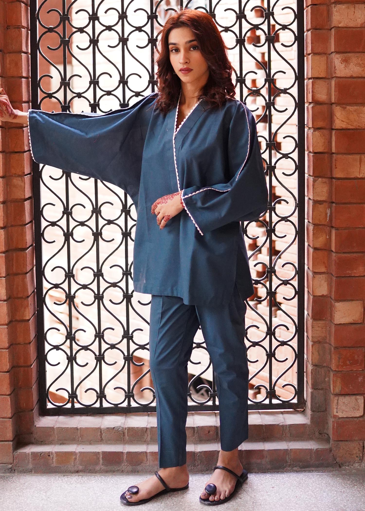 Aghaaz Casual Pret teal blue by basics Women 2pcs