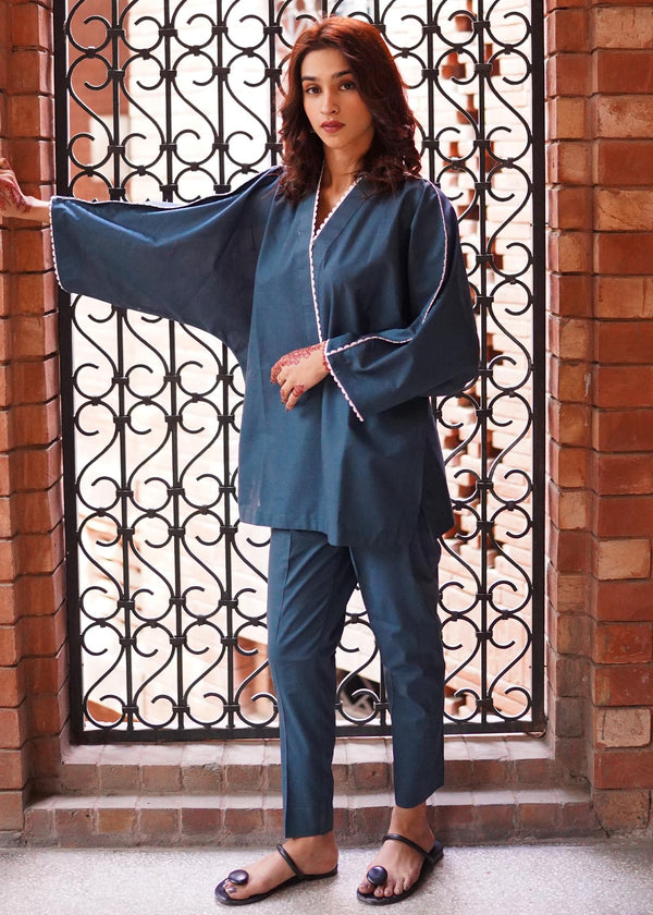 Aghaaz Casual Pret teal blue by basics Women 2pcs