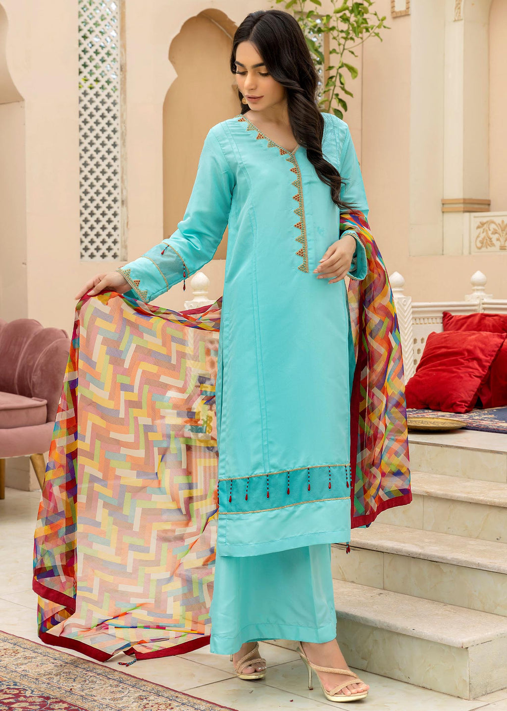 Khola Farhan Design House Ferozi Royal Kattan Suit Women 3pcs