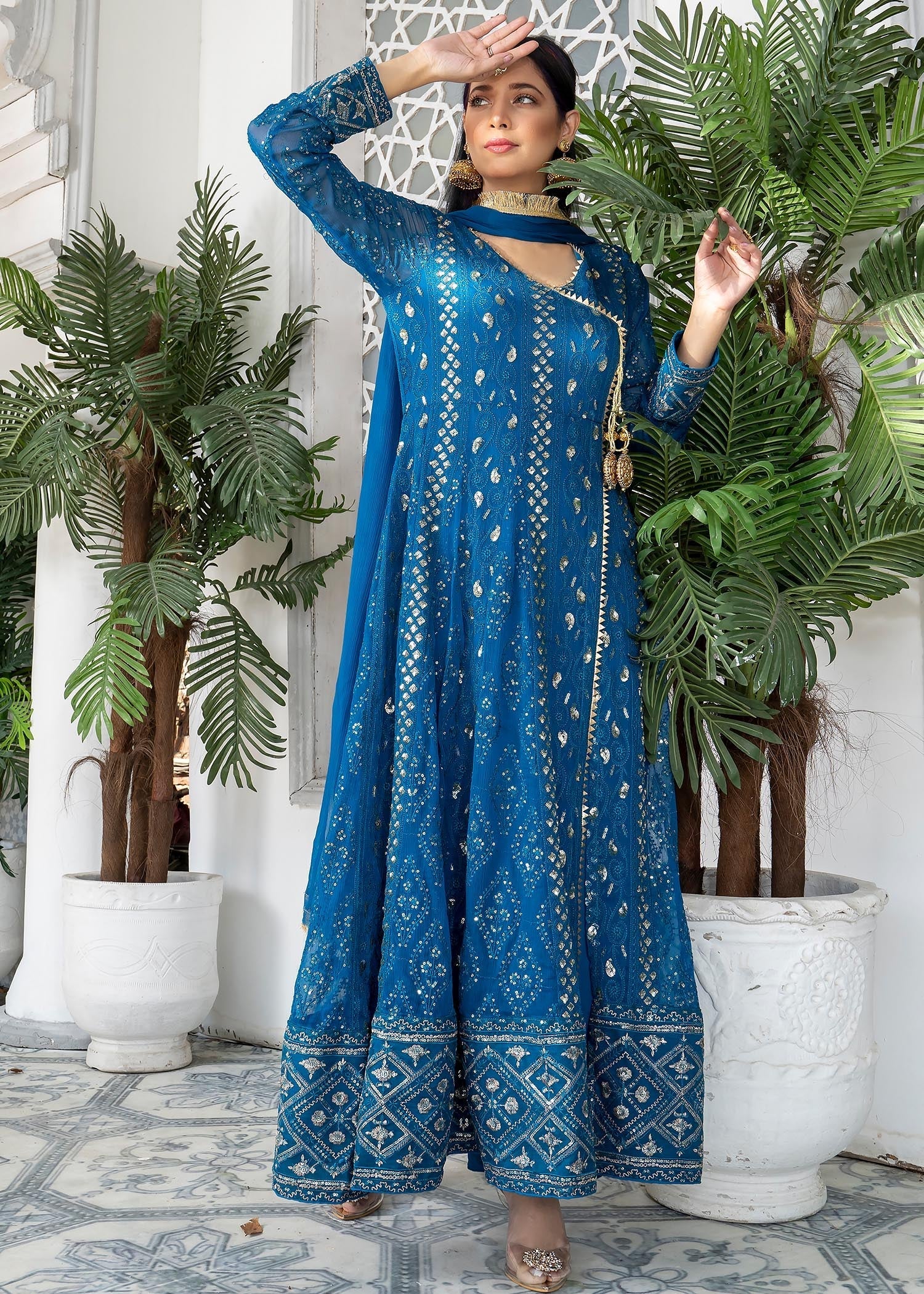 Manahils Angrakha 099 Zinc Blue Women 3pcs
