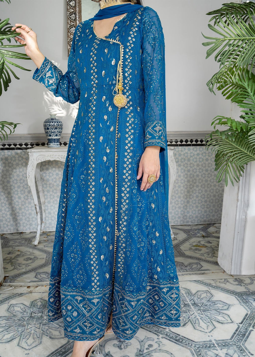 Manahils Angrakha 099 Zinc Blue Women 3pcs