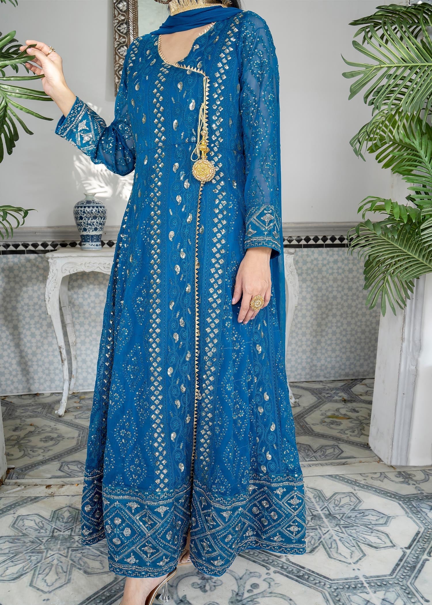 Manahils Angrakha 099 Zinc Blue Women 3pcs