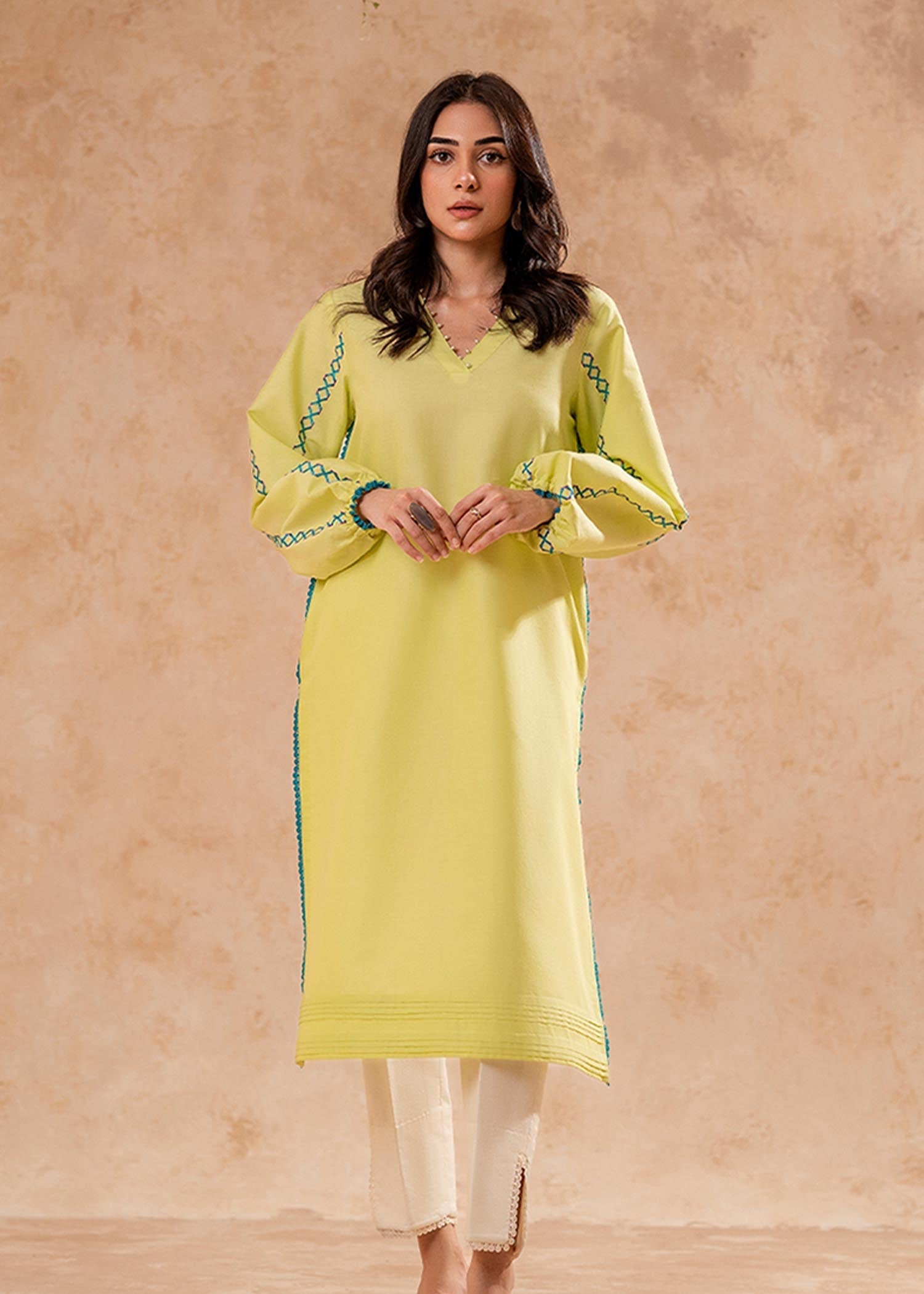 Fozia Khalid Lime Green Tunic Women 1pcs