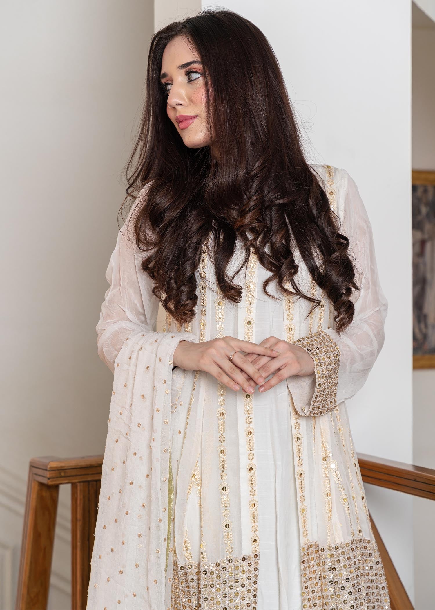 Rang-e-Haya Anchal / White Women 4pcs