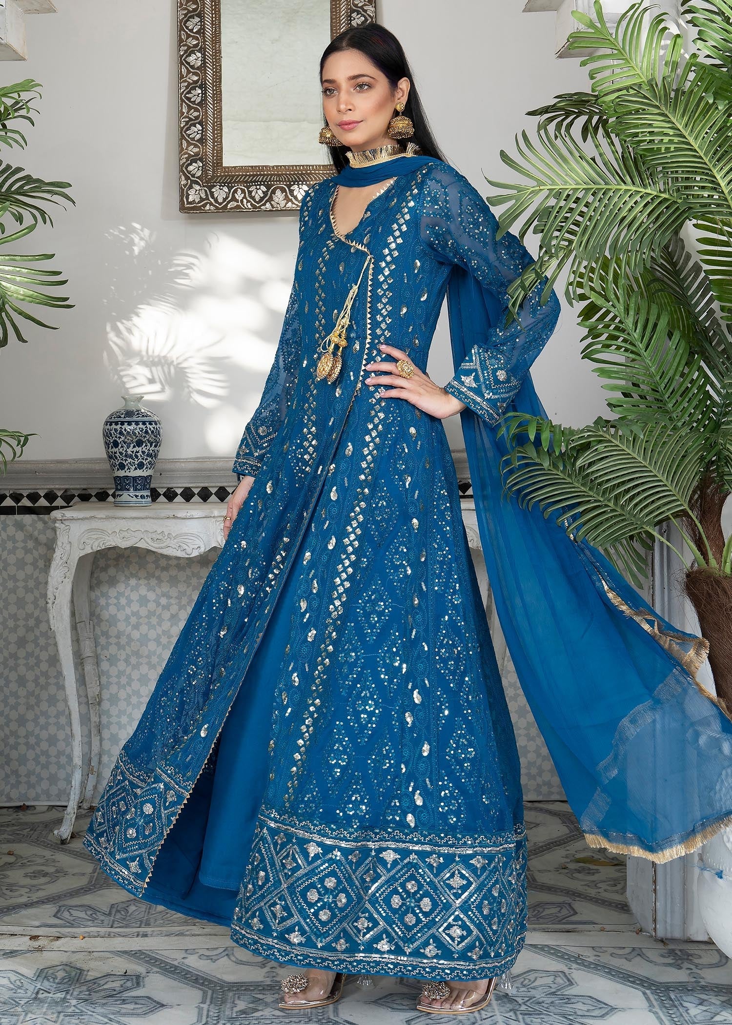 Manahils Angrakha 099 Zinc Blue Women 3pcs
