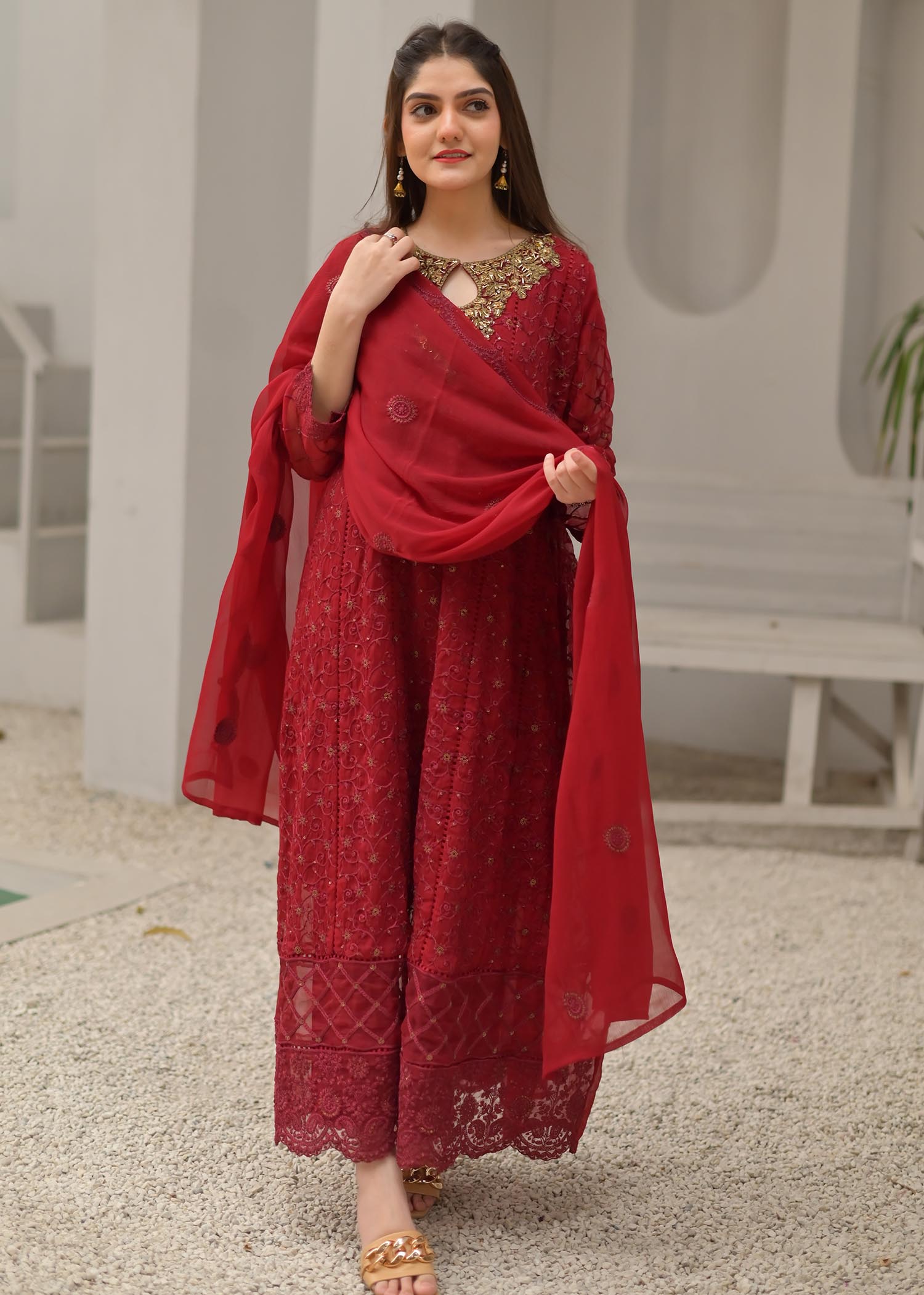 Rangoon Clothing Qurbat Maroon Women 3pcs