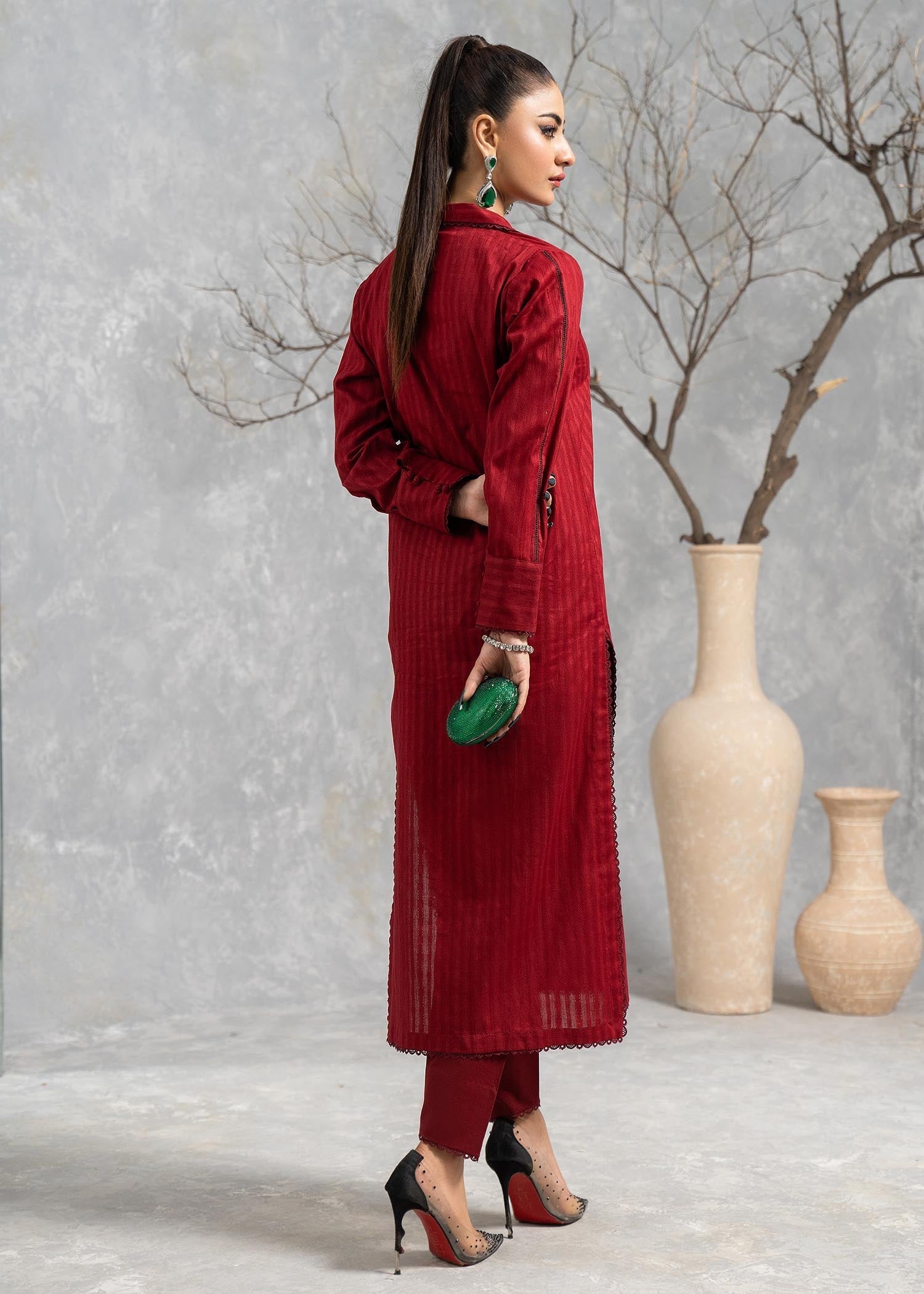 Hemstitch Basic Maroon Women 2pcs