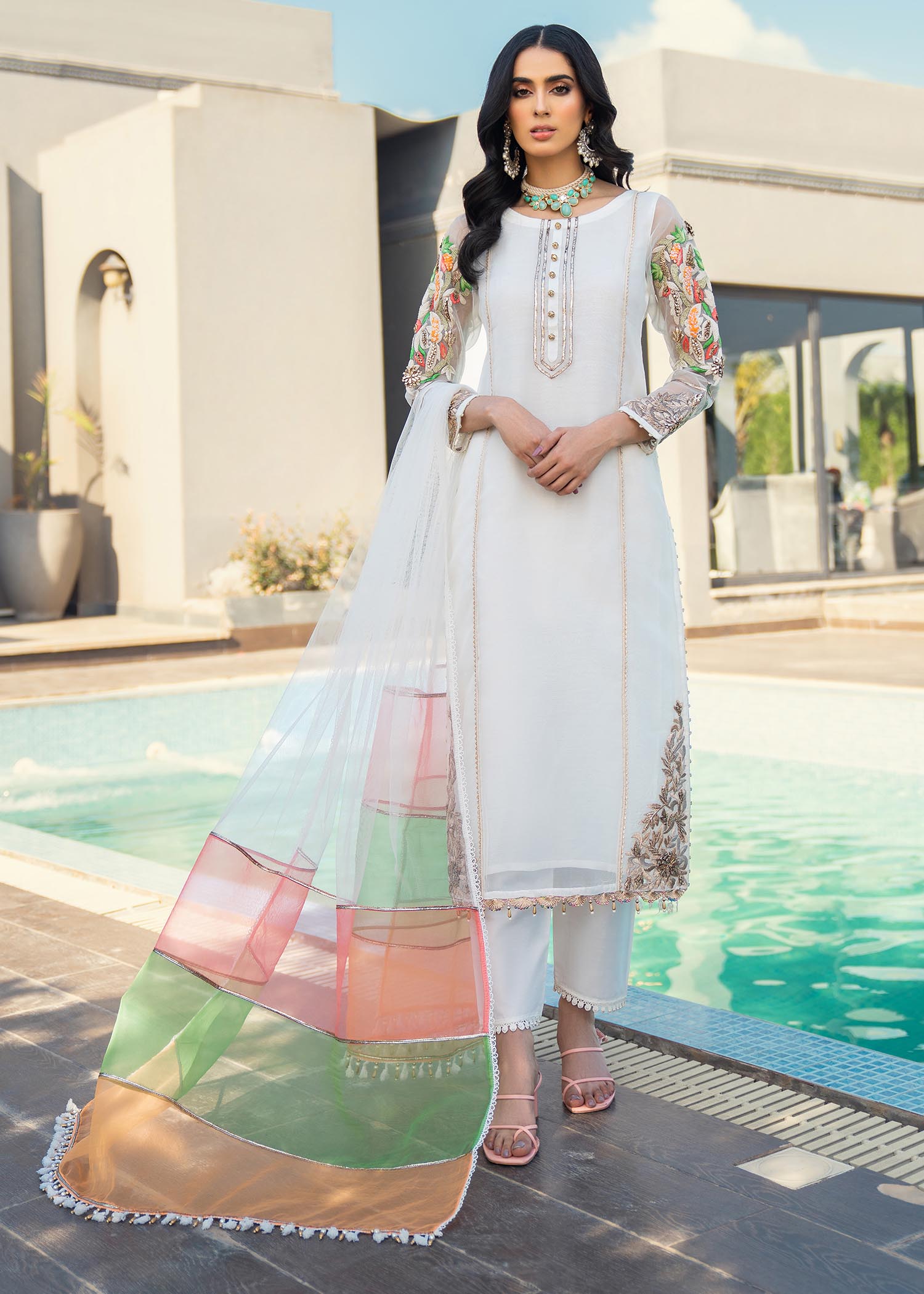 Khuda Baksh Creations M 102 White Women 3pcs