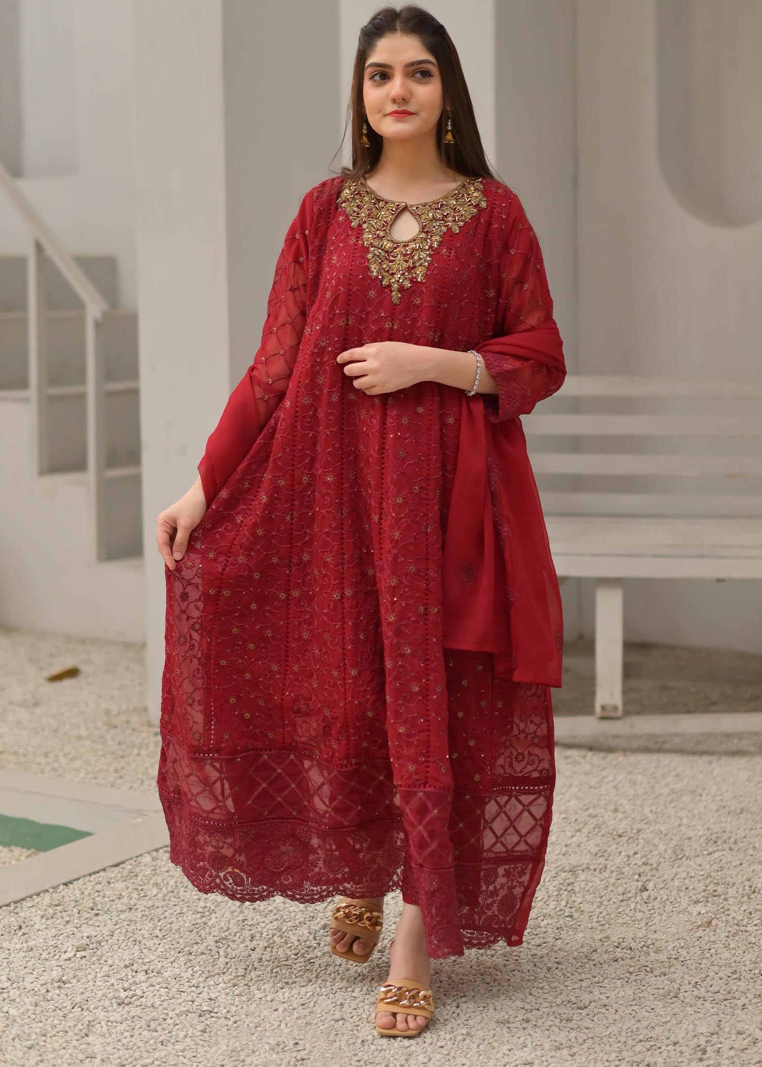 Rangoon Clothing Qurbat Maroon Women 3pcs