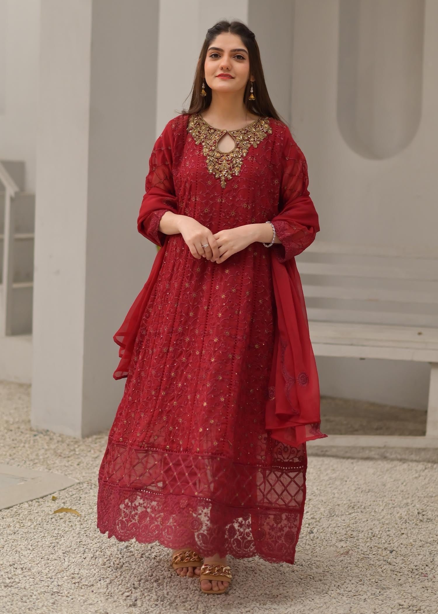 Rangoon Clothing Qurbat Maroon Women 3pcs