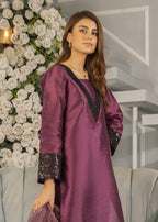 Naaz Couture Plum Embroidered Raw Silk Suit Women 3pcs