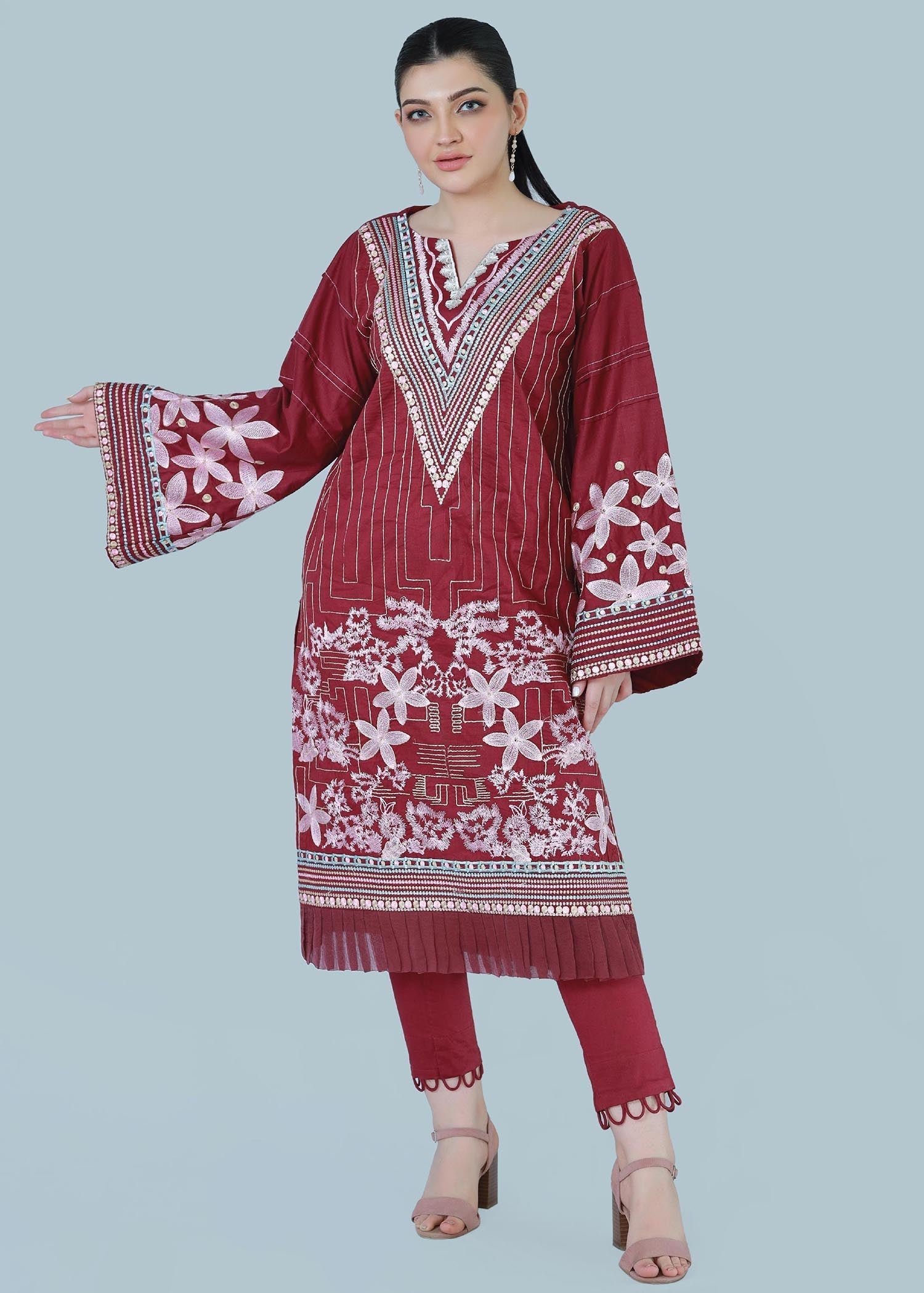 Bareeq Outfits Floral Spruce Embroidered Suit Women 3pcs