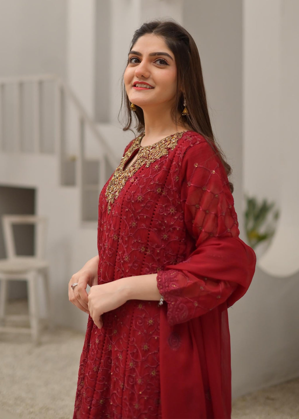 Rangoon Clothing Qurbat Maroon Women 3pcs