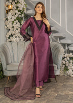 Naaz Couture Plum Embroidered Raw Silk Suit Women 3pcs