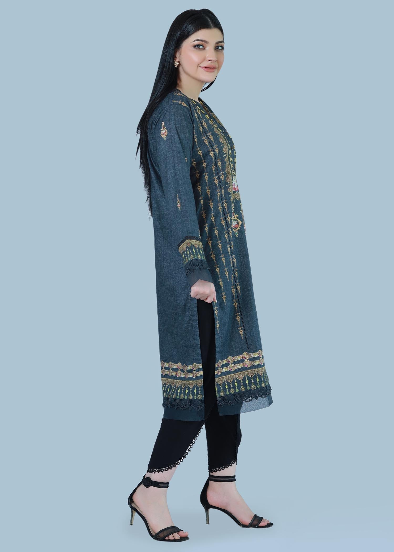Bareeq Outfits Charcoal Glint Printed Lawn Shirt Women 1pcs
