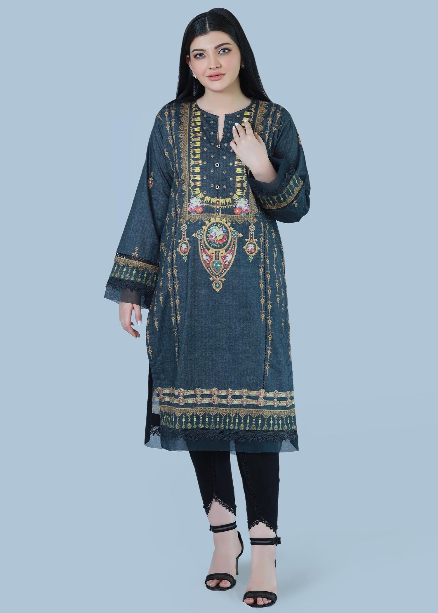 Bareeq Outfits Charcoal Glint Printed Lawn Shirt Women 1pcs