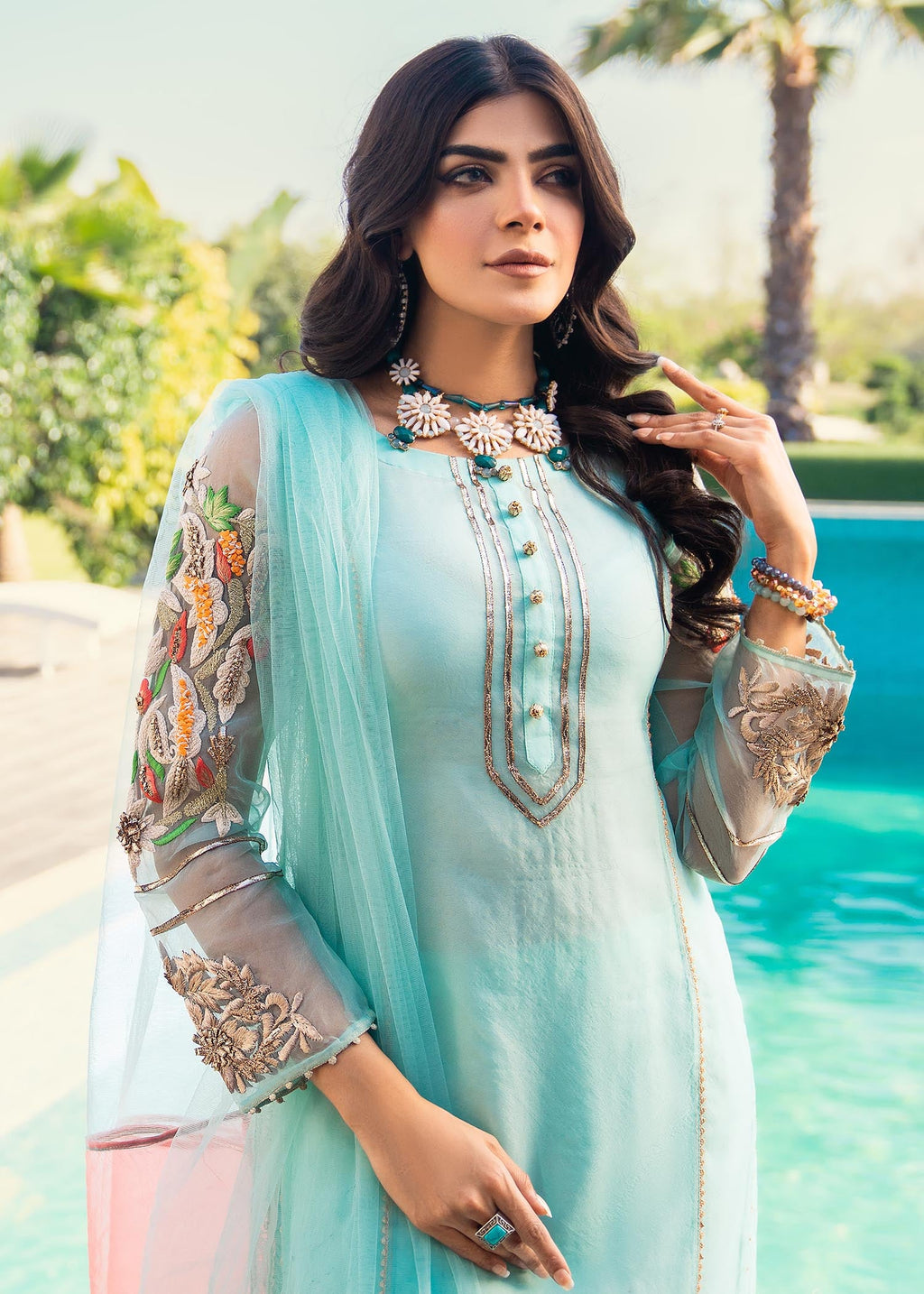 Khuda Baksh Creations M 102 Cyan Women 3pcs