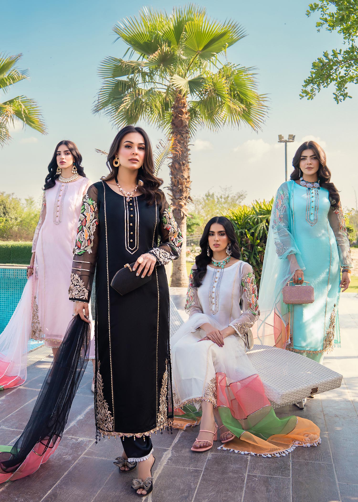 Khuda Baksh Creations M 102 Cyan Women 3pcs