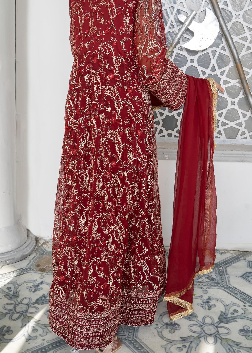 Manahils Angrakha 105 Maroon Women 3pcs