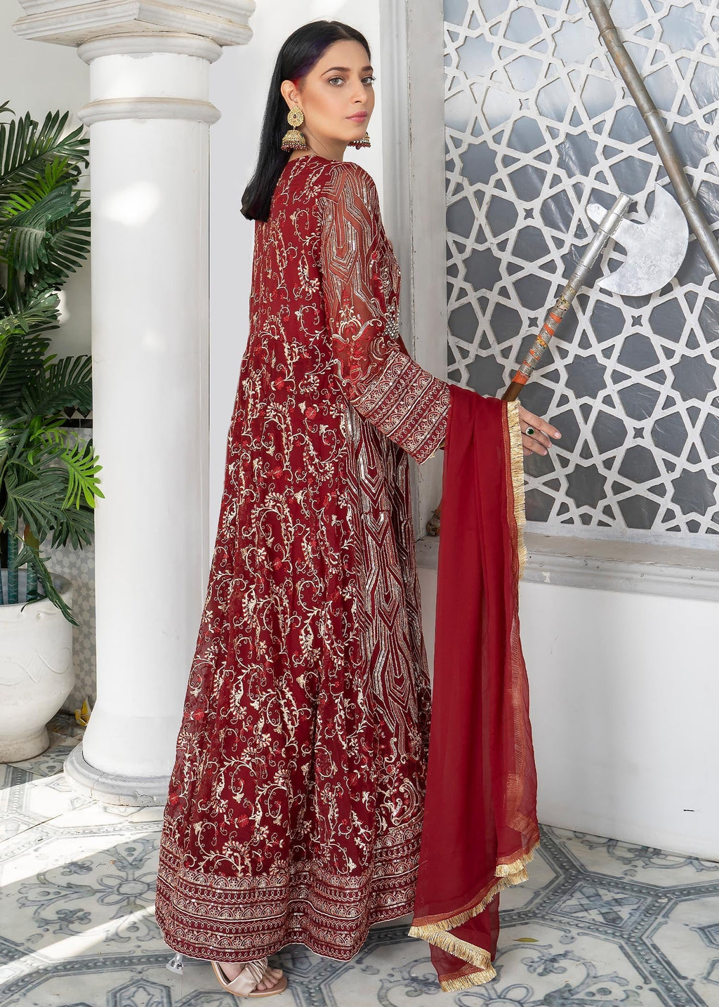 Manahils Angrakha 105 Maroon Women 3pcs