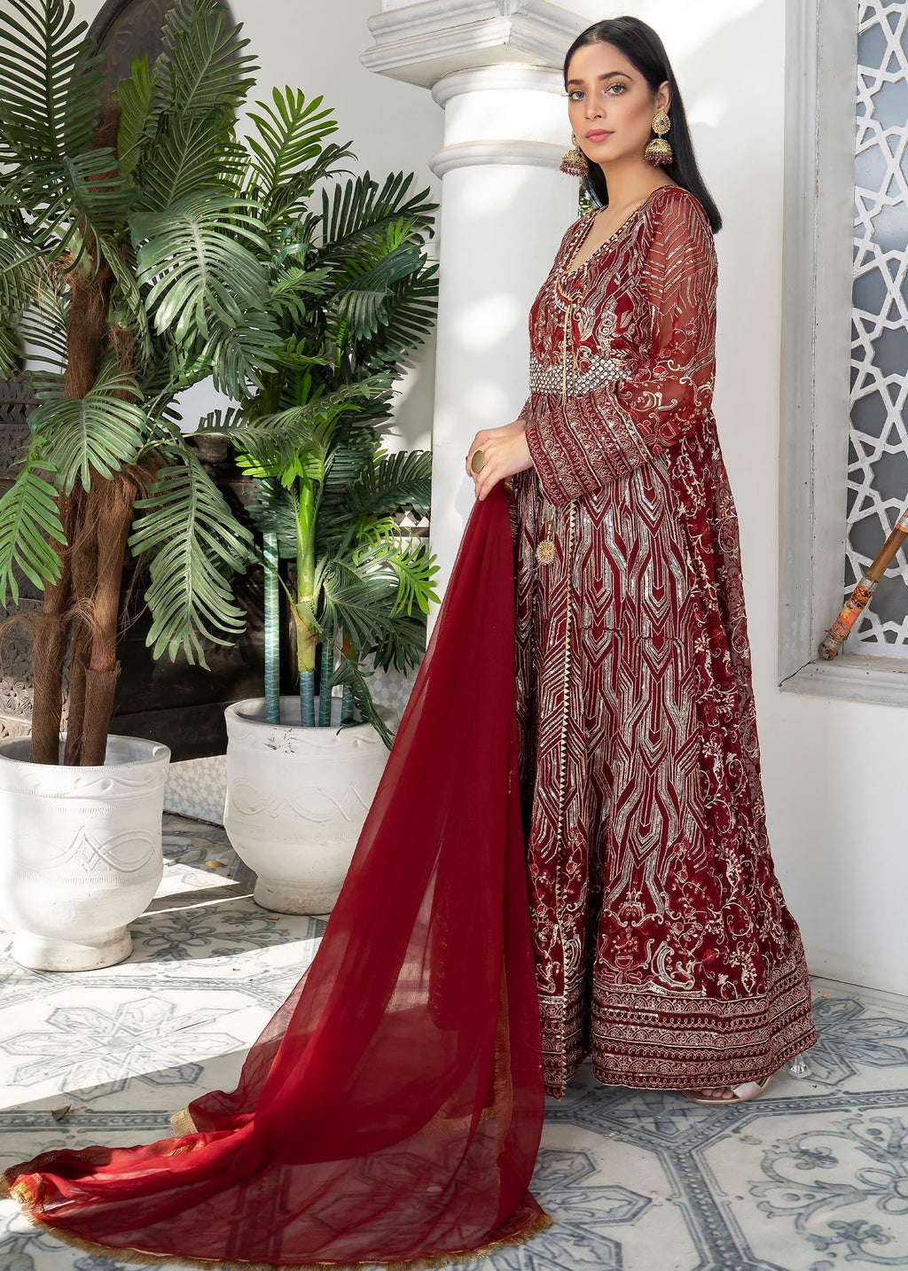 Manahils Angrakha 105 Maroon Women 3pcs