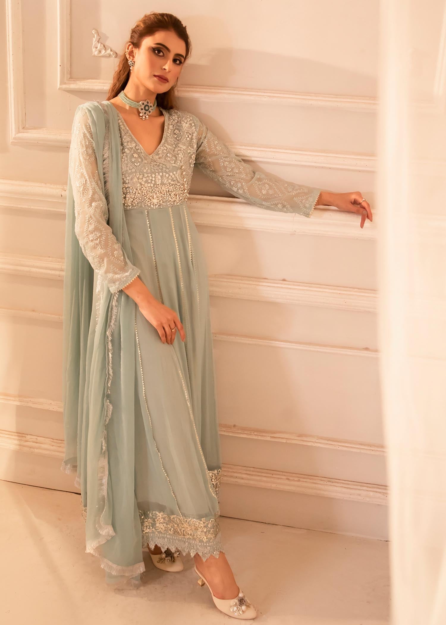 Manahils Anarkali 108 Aqua Women 3pcs