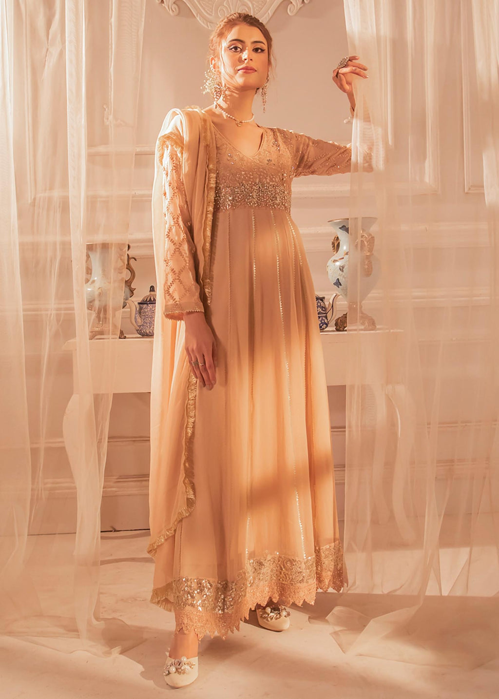 Manahils Anarkali 108 Peach Women 3pcs