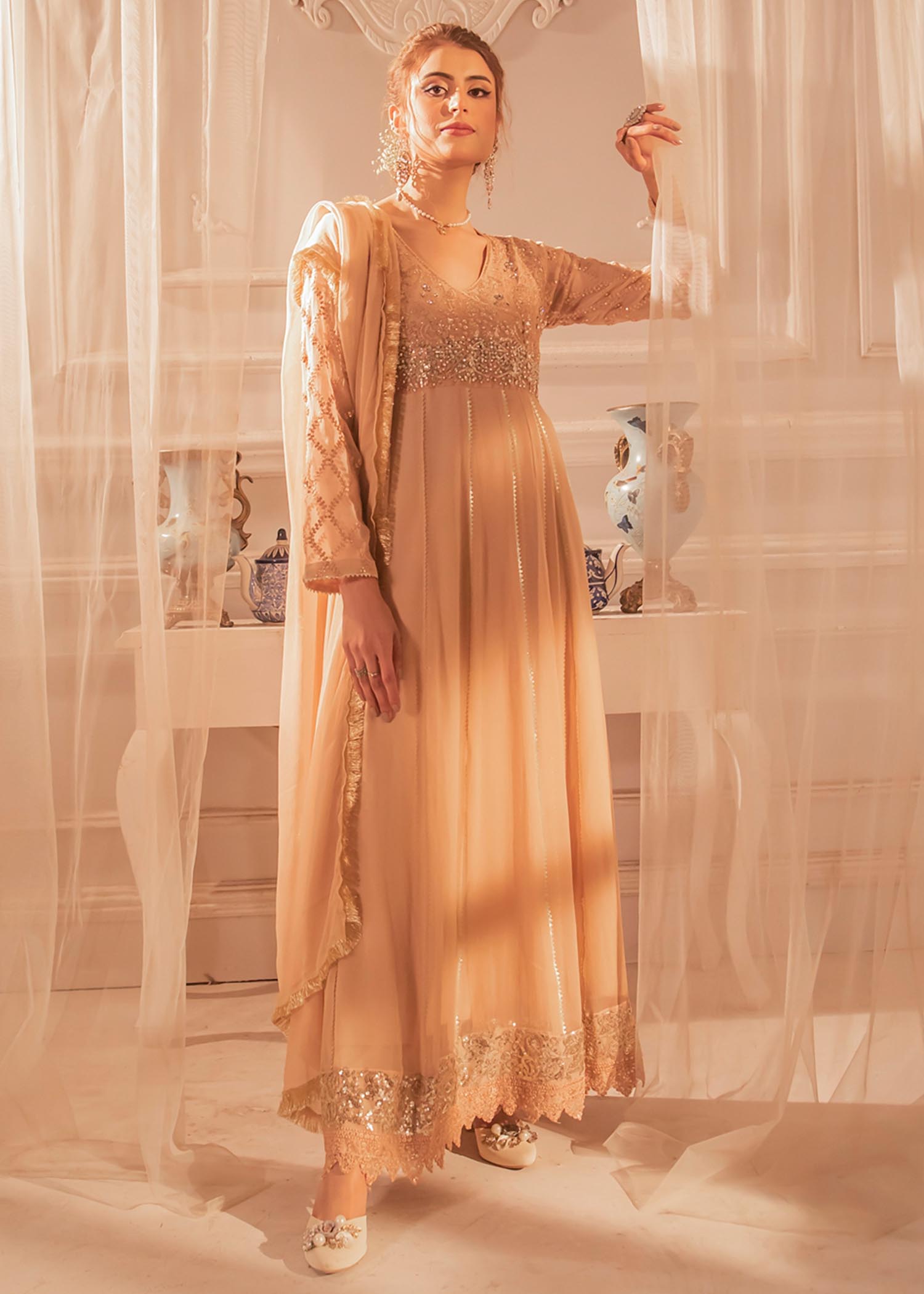 Manahils Anarkali 108 Peach Women 3pcs