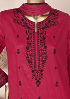 Khombi Image BZ 193 Hot Pink Red Daily/Basic Wear Cotton Embroidered Dress Women 3pcs
