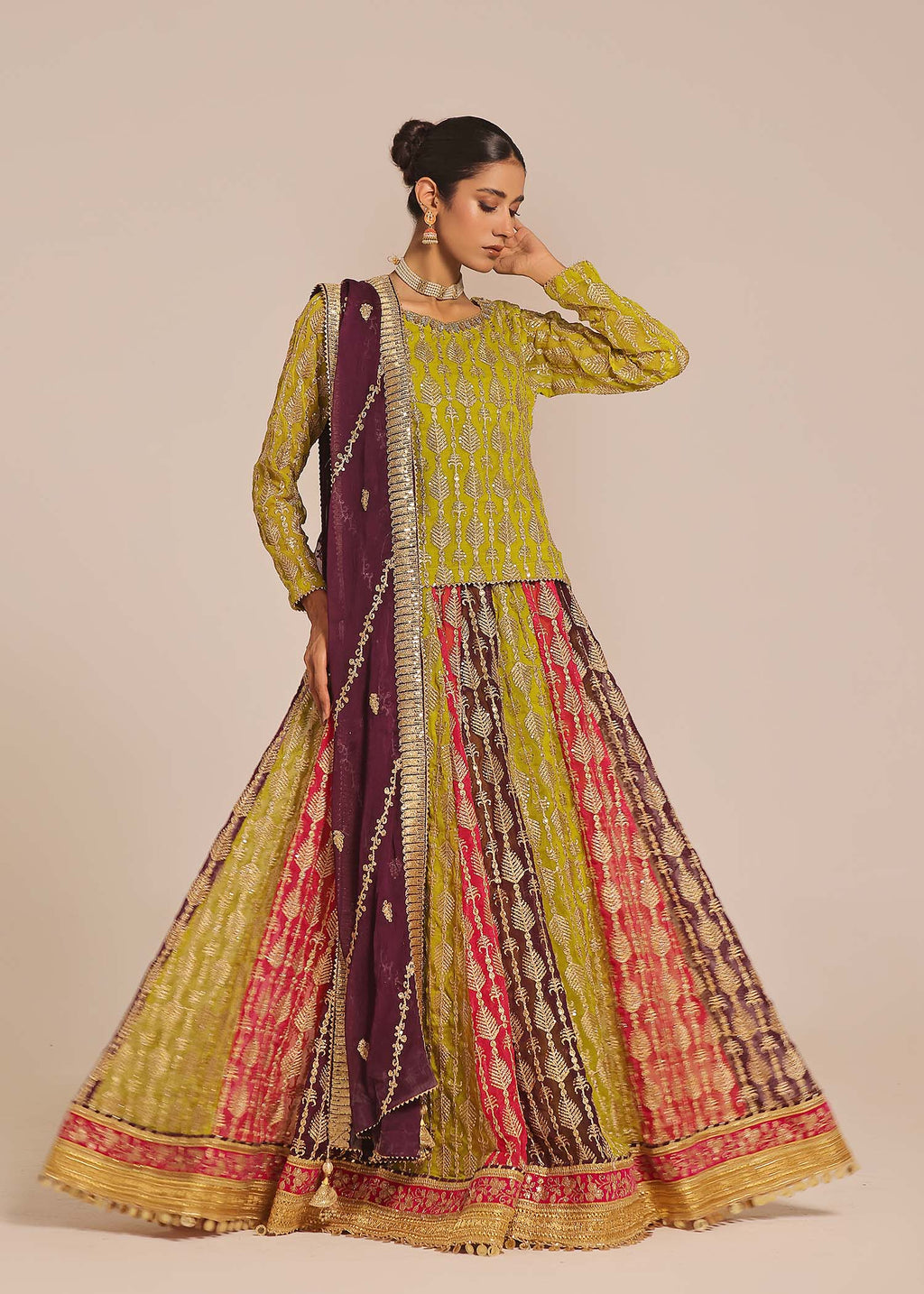 Ayesha Closet Naurattan Olive Women 3pcs