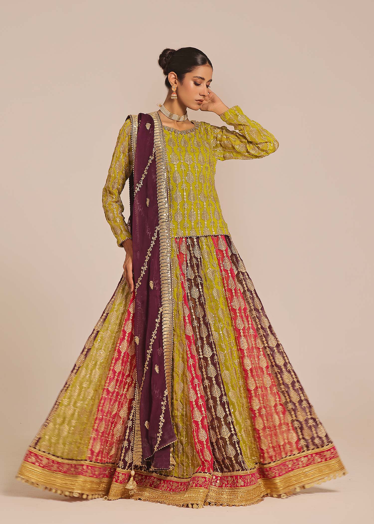 Ayesha Closet Naurattan Olive Women 3pcs