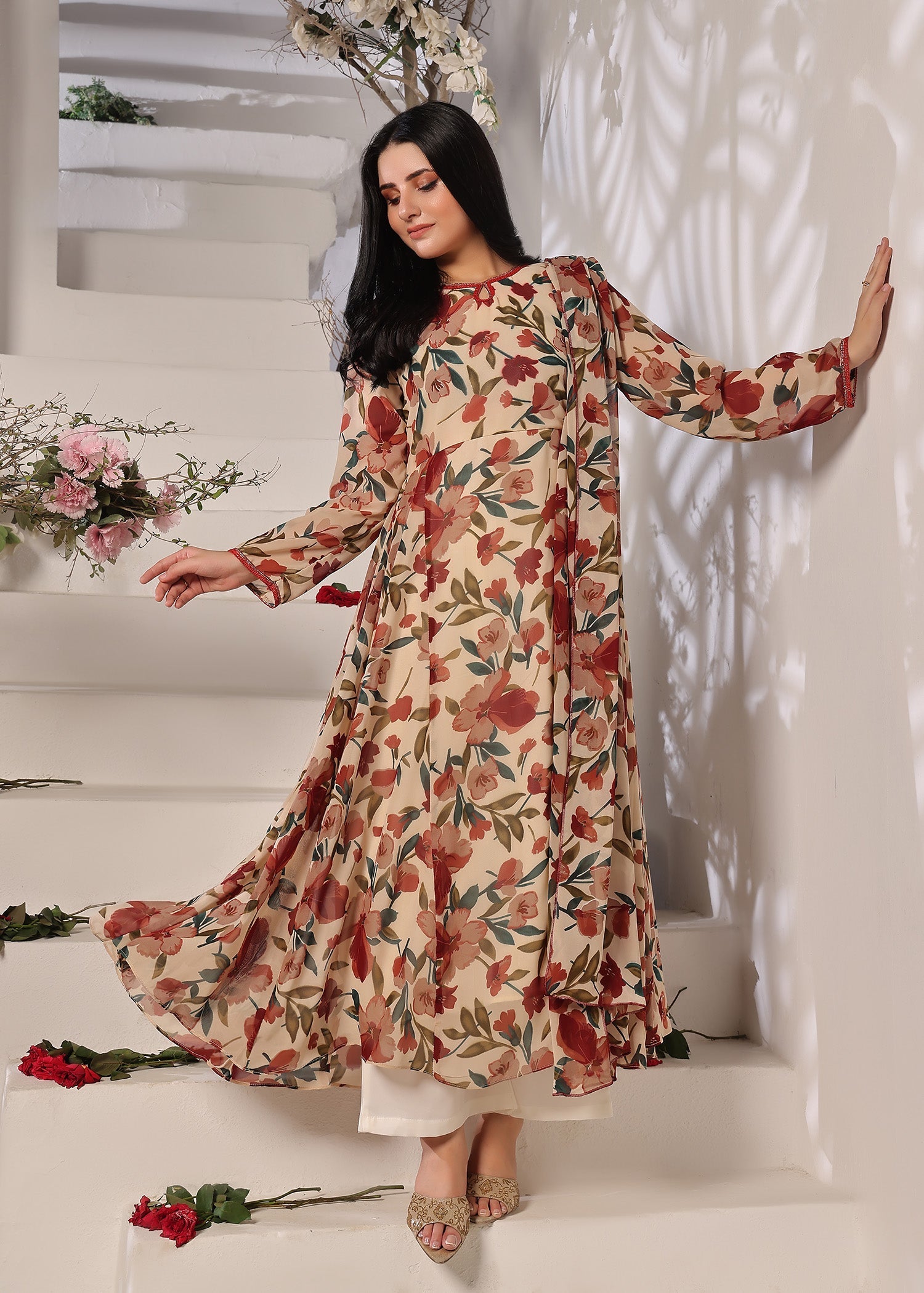 Nazmina Calico flowers dress Women 3pcs