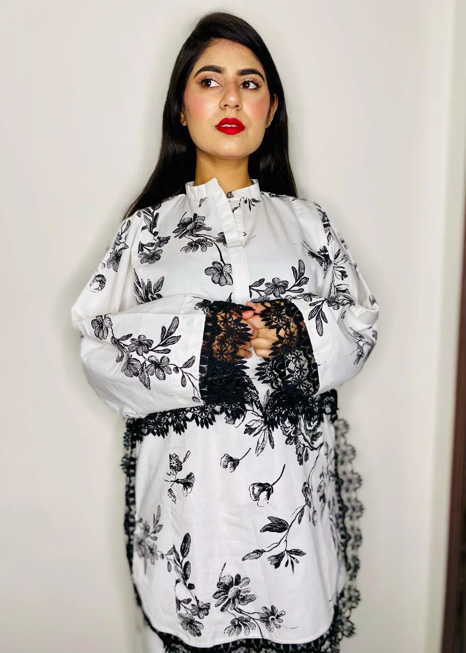 Urban Cut Stitched Cotton Printed Co Ord Set BLACK|WHITE Women 2pcs