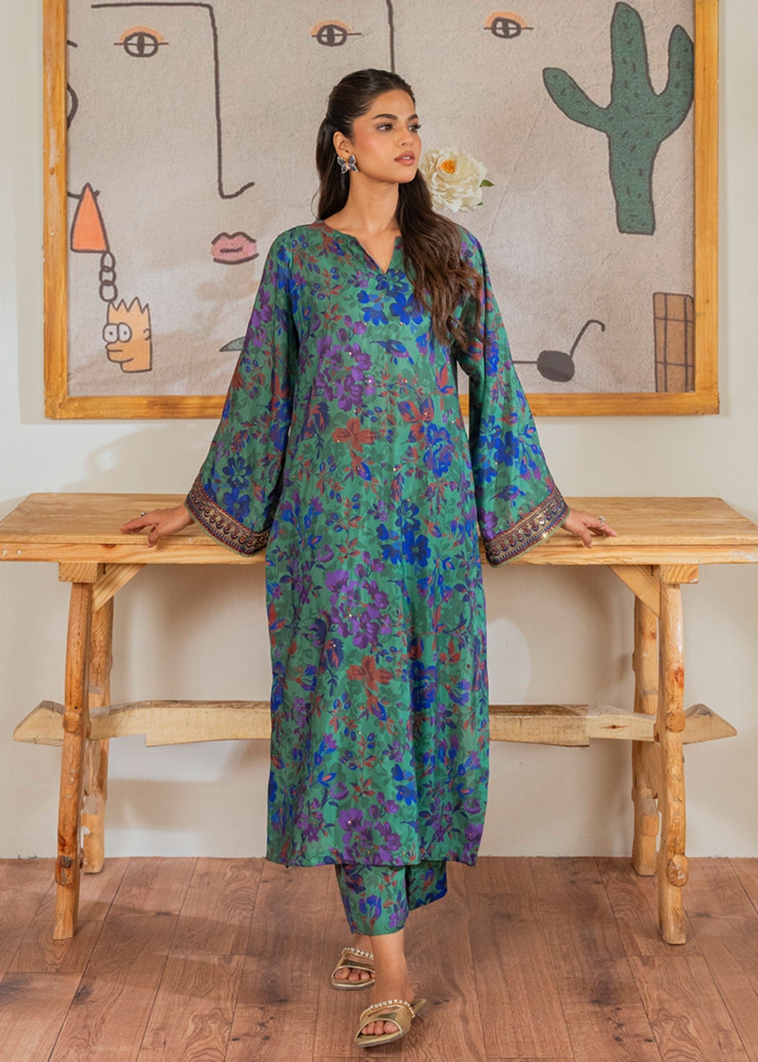 Kross Kulture Digital Printed and Embroidered Silk Lawn 01665 Women 2pcs