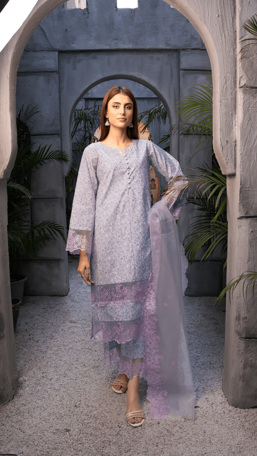 Naaz Couture Lilac Printed Raw Silk Suit Women 3pcs