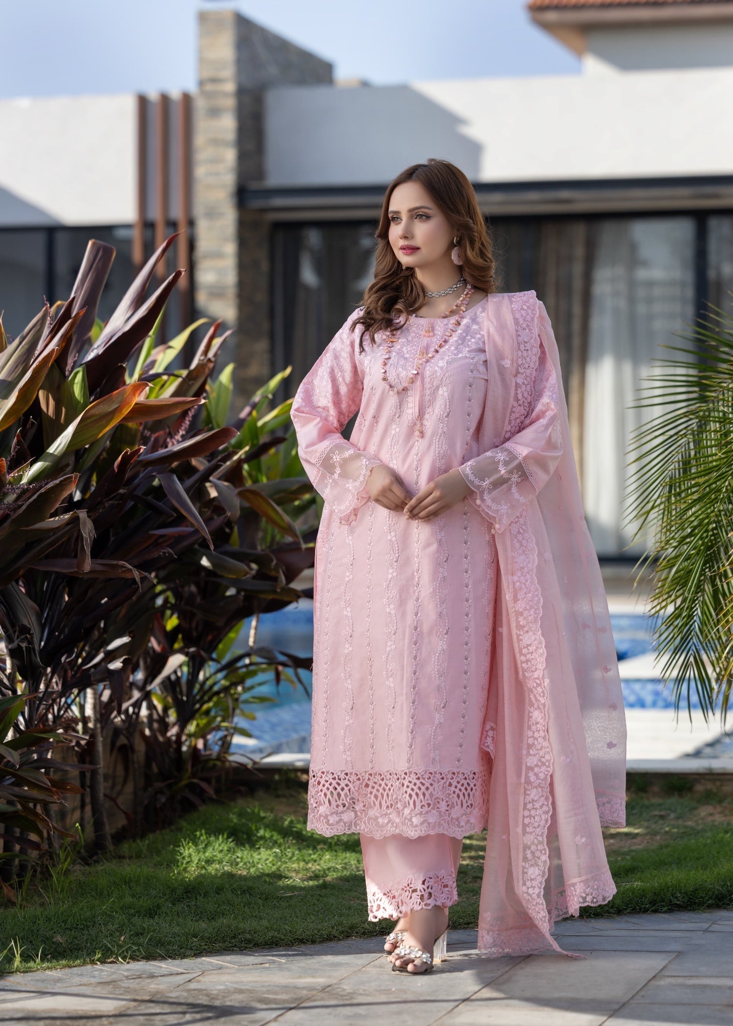 Suits By Sadia BABYPINK CHIKANKARI LAWN Women 3pcs