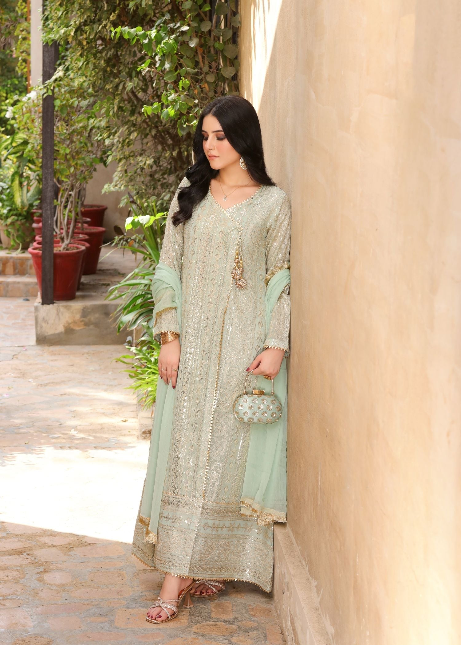Manahils Angrakha 122 DIVINE MINT GREEN Women 3pcs