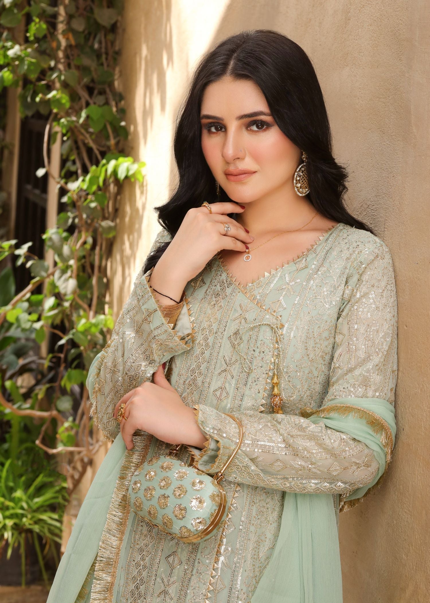 Manahils Angrakha 122 DIVINE MINT GREEN Women 3pcs