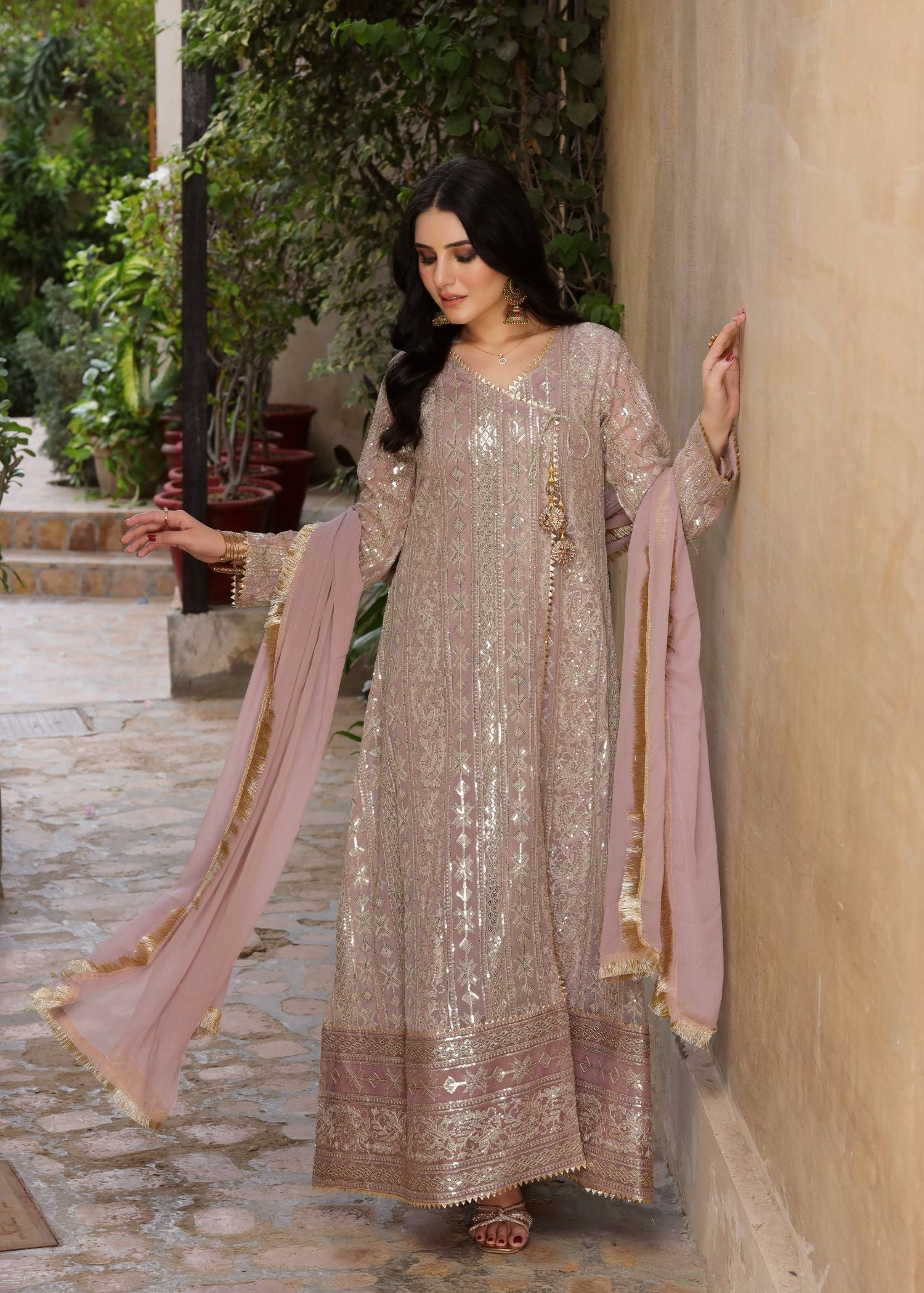 Manahils Angrakha 122 DIVINE Tea Rose Women 3pcs