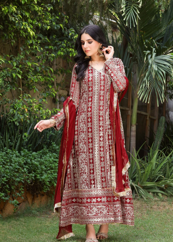 Manahils Angrakha 122 DIVINE MEHROON Women 3pcs