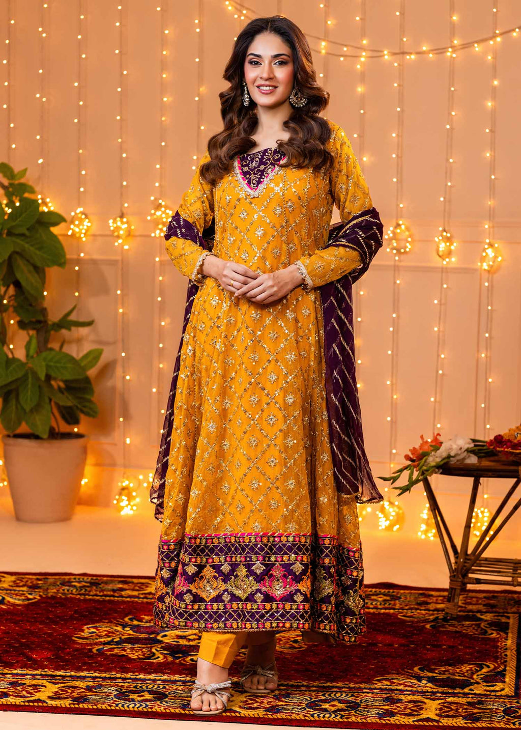 Ayesha Closet Zarqa Mustard Purple Women 3pcs