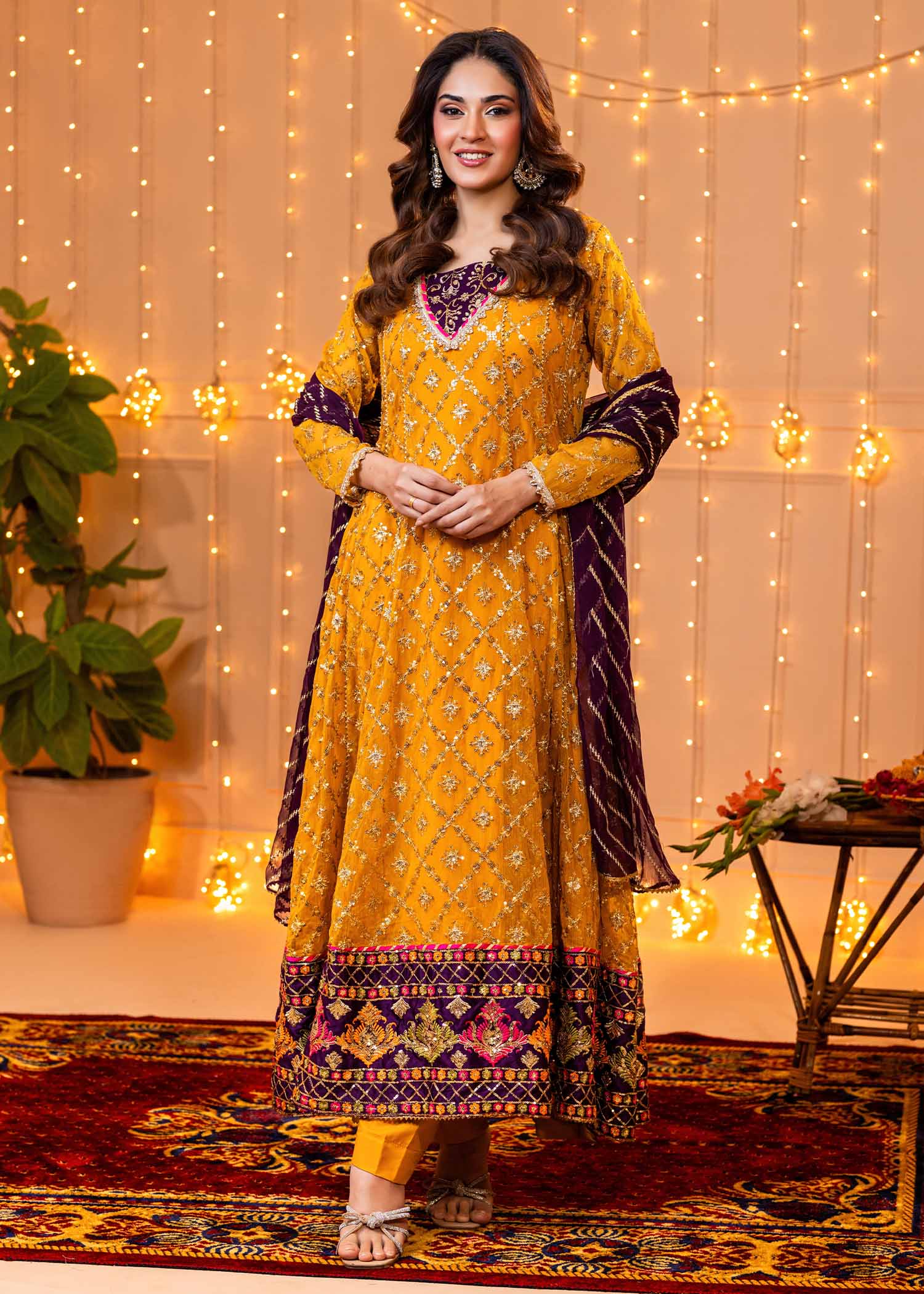 Ayesha Closet Zarqa Mustard Purple Women 3pcs