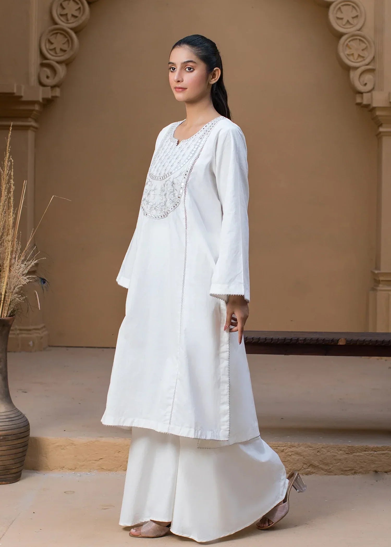Urban Cut Cotton Sequence Embroidered Kurta Women 1pcs