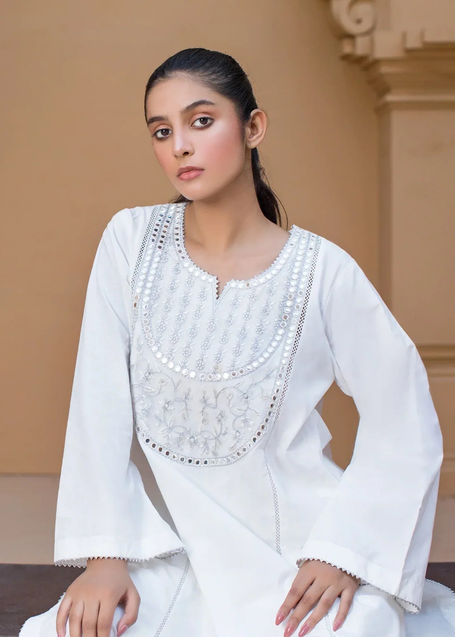 Urban Cut Cotton Sequence Embroidered Kurta Women 1pcs