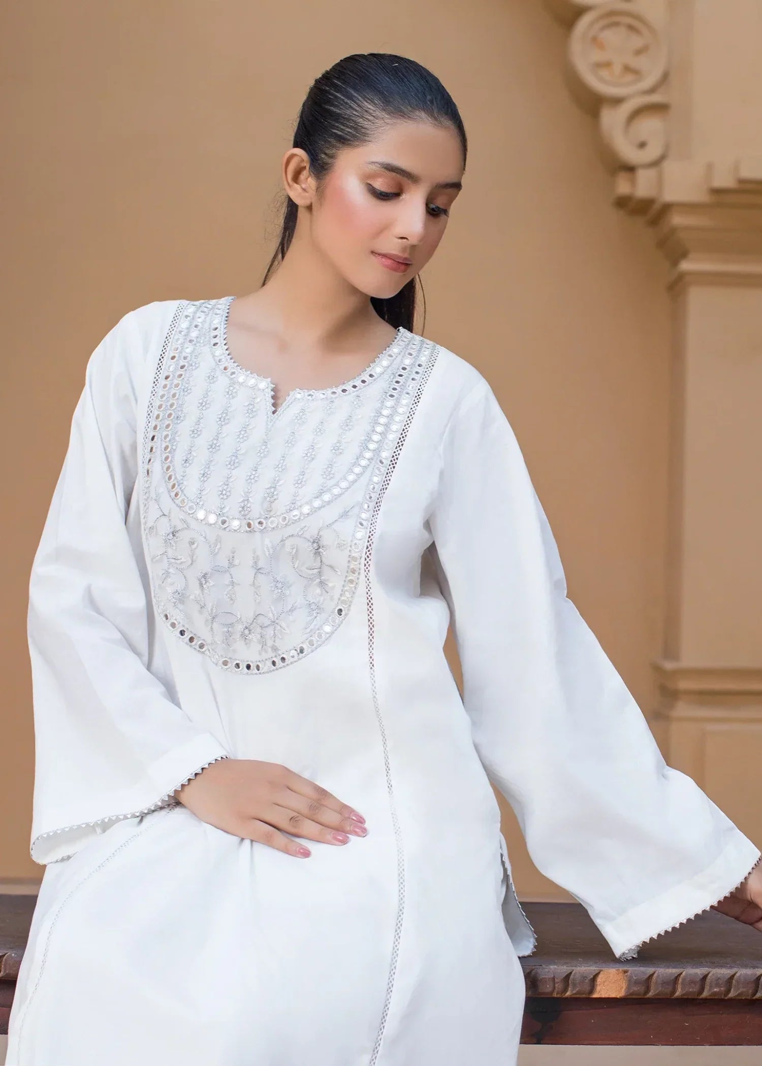 Urban Cut Cotton Sequence Embroidered Kurta Women 1pcs