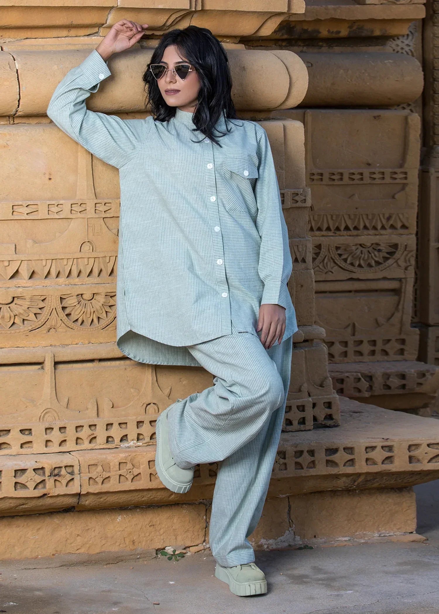 Urban Cut Stitched Co Ord Set Ice Blue Women 2pcs